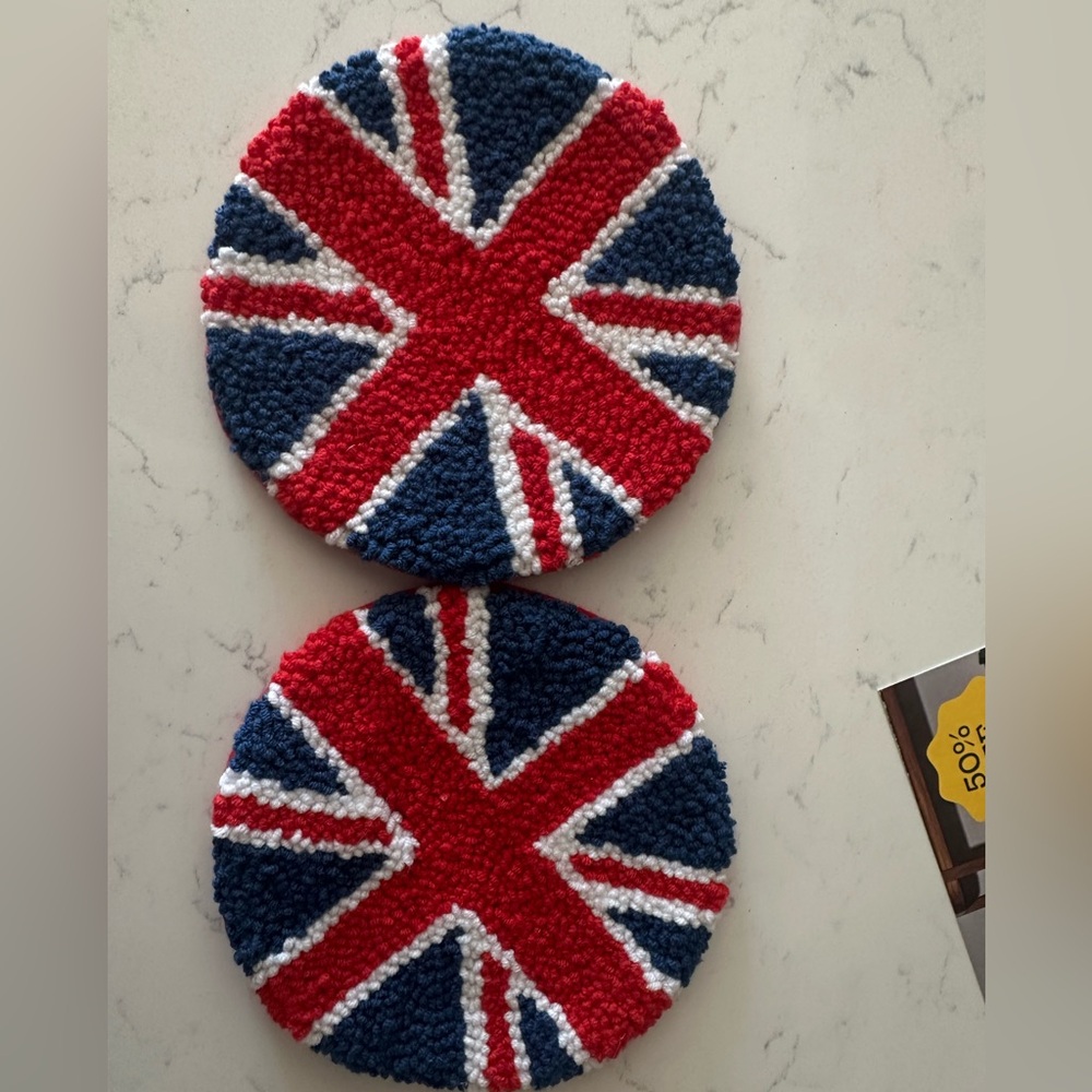 Pair of Union Jack Hooked Coasters - Red, Navy & White